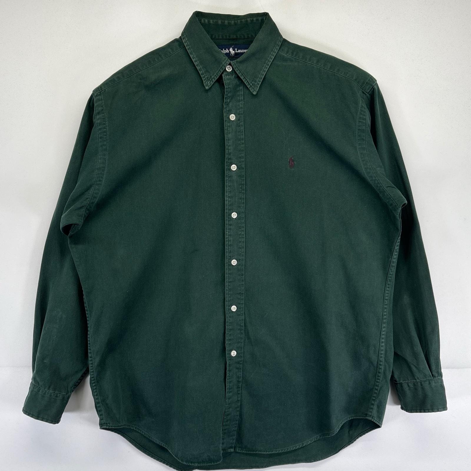 古着 90's/90年代 ラルフローレン RALPH LAUREN 長袖シャツ オックスフォード ワンポイントロゴ 刺繍 BLAIRE M  グリーン メンズ