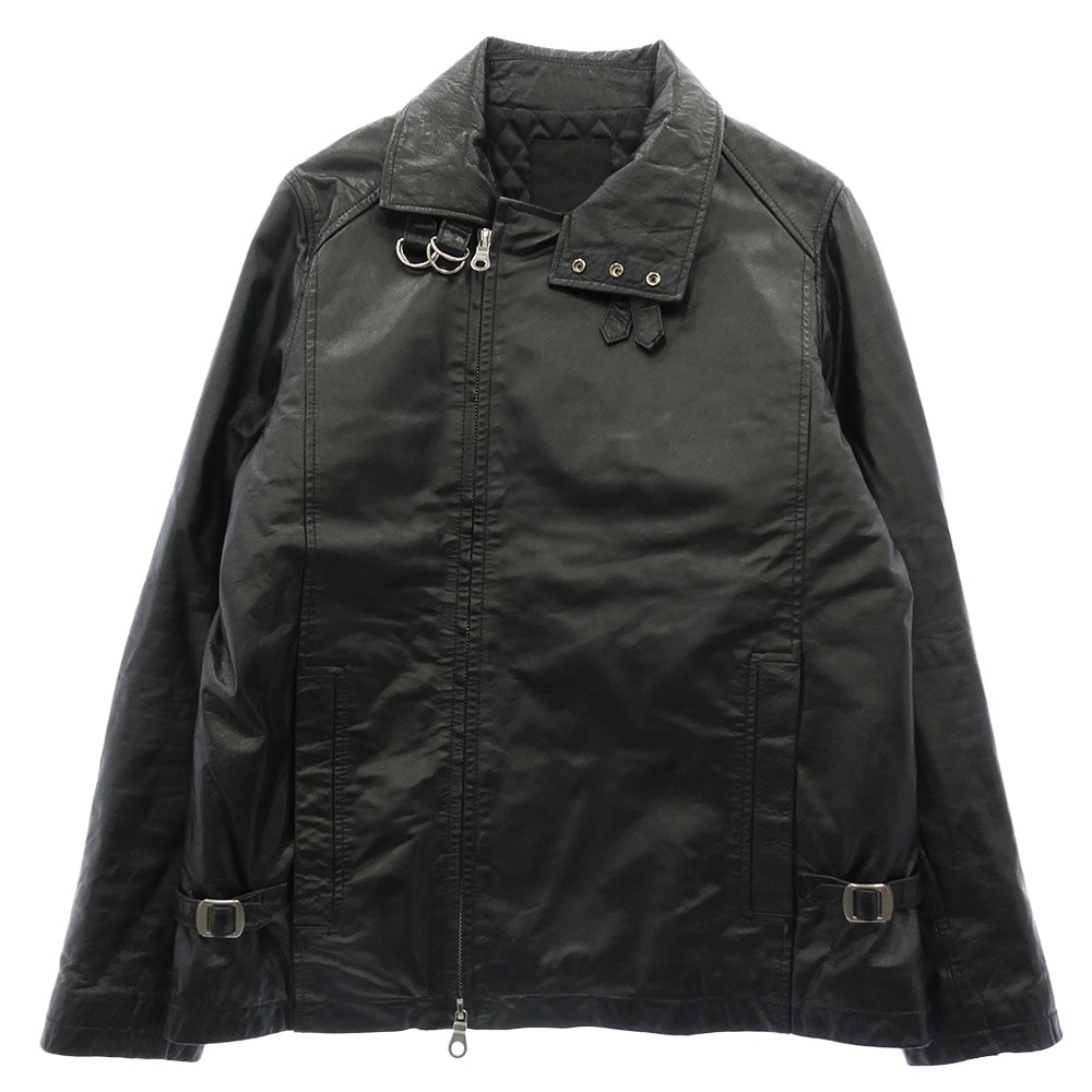 STUSSY ステューシー レザージャケット ベルトネック カウレザー ダブル ライダース ジャケット 牛革 裏地 キルティング ブラック系 L【中古】