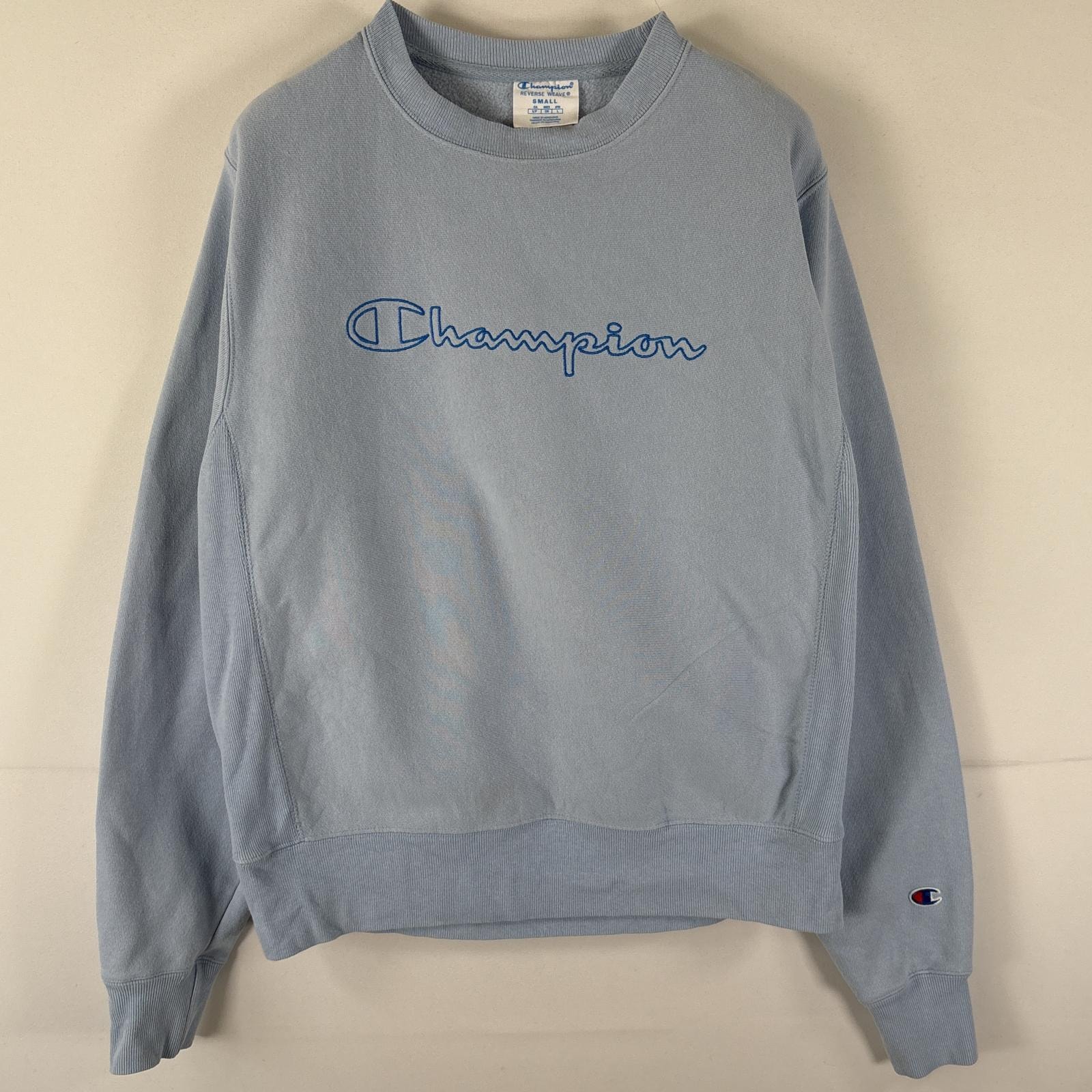 古着 チャンピオン Champion スウェット リバースウィーブ トレーナー プルオーバー  ワンポイントロゴ刺繍 SMALL  水色 メンズ