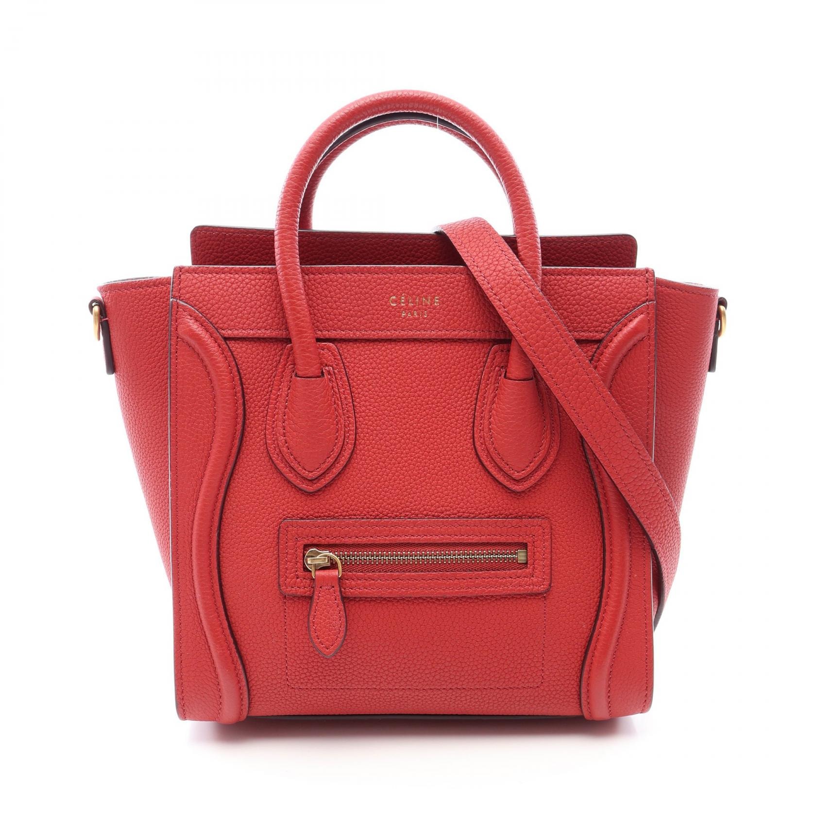 セリーヌ CELINE ラゲージ ナノショッパー 2WAY ハンドバッグ バッグ レザー レディース レッド系 【中古】