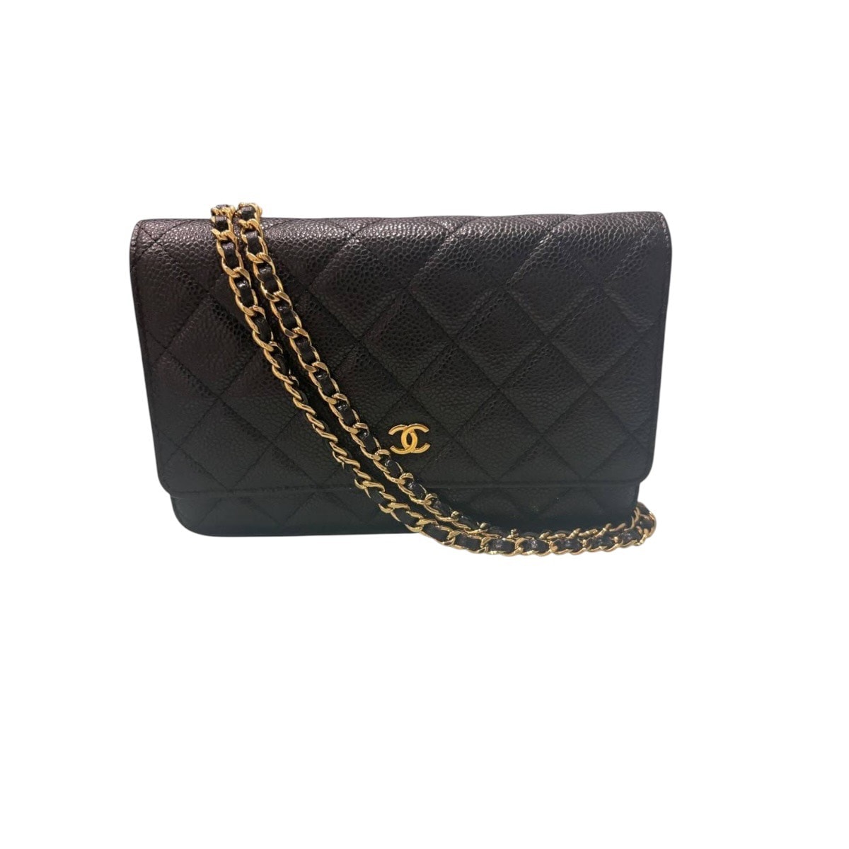美品 CHANEL シャネル キャビアスキン マトラッセ ブラック ゴールド金具 レザー ショルダーバッグ チェーンウォレット S1-00230 【中古】