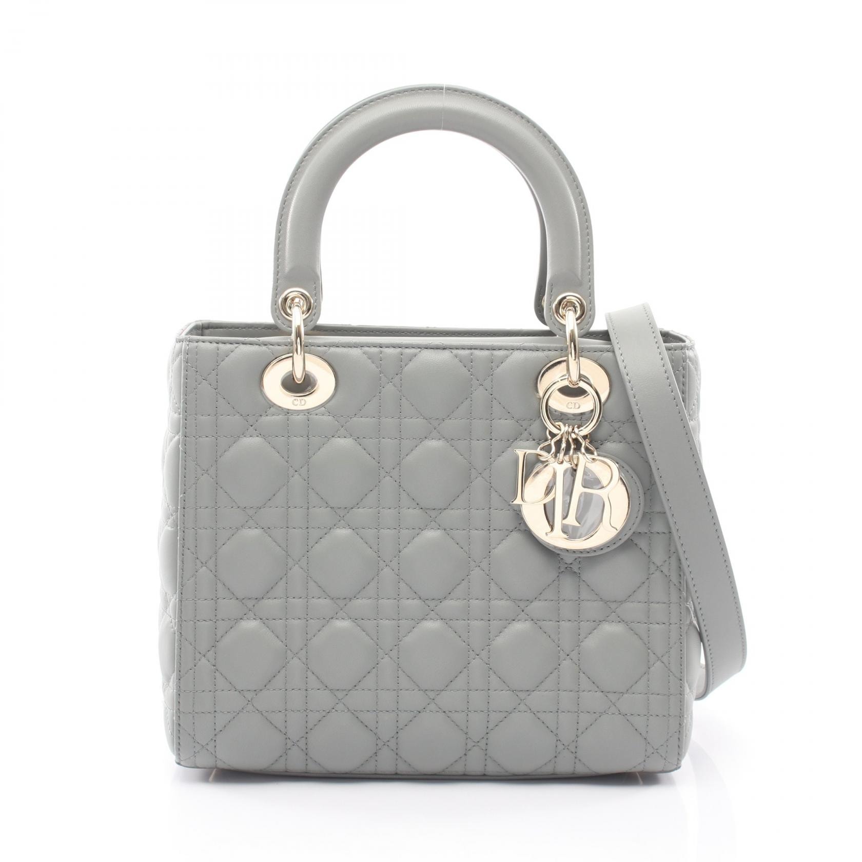 ディオール Dior LADY DIOR ミディアムバッグ カナージュ 2WAY ハンドバッグ バッグ レザー レディース グレー系 M0565ONGEM41G 【新品】