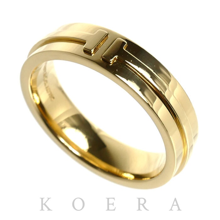 TIFFANY&Co. ティファニー K18YG イエローゴールド T TWO ワイド リング・指輪 19.5号 10.8g メンズ【中古】
