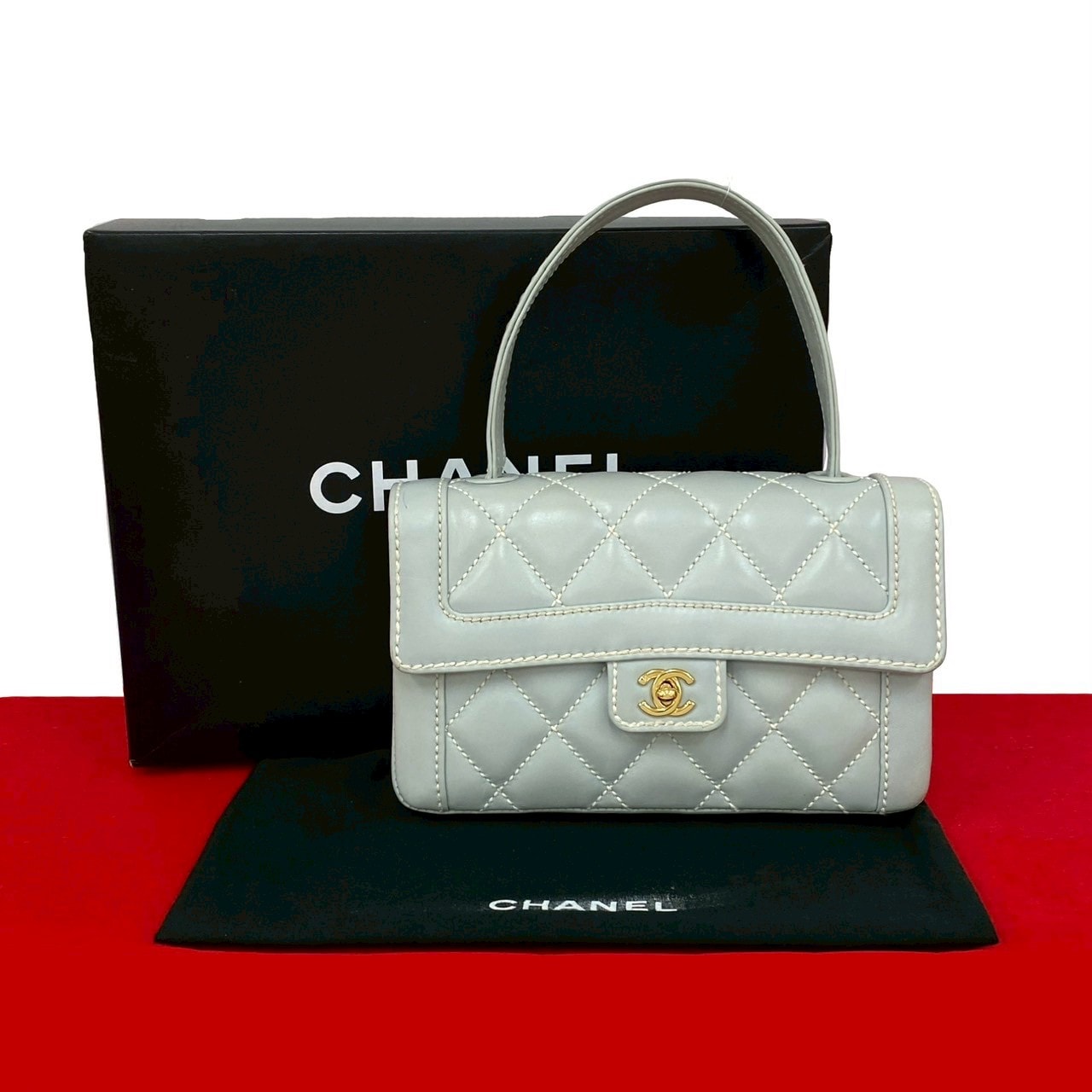 CHANEL シャネル マトラッセ ココマーク ワイルドステッチ レザー ハンドバッグ ブルー
94346