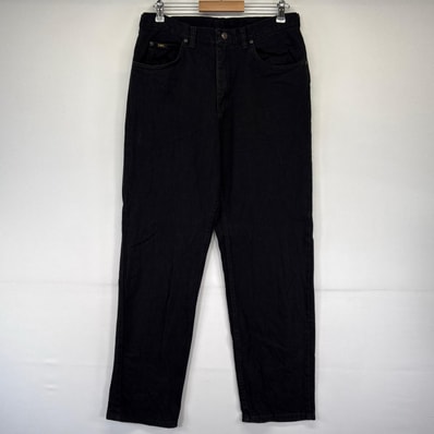 古着 リー Lee デニム パンツ ジーンズ ジーパン レザーパッチ 5ポケット ワンポイントロゴ W34×L32 ブラック系 メンズ
