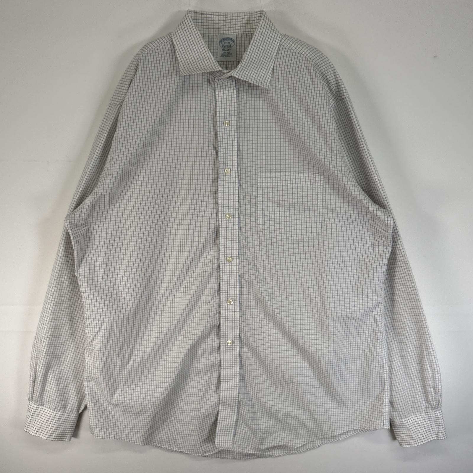 古着 ブルックスブラザーズ Brooks Brothers 長袖シャツ 胸ポケ 大きいサイズ Classic 17-36 XL  ホワイト チェック メンズ