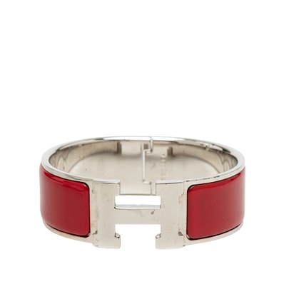 エルメス クリッククラックH PM ブレスレット シルバー レッド メタル エナメル レディース HERMES 【中古】