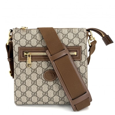 GUCCI グッチ ショルダーバッグ メッセンジャーバッグ 肩掛け 斜め掛け 681021 GGスプリームキャンバス レザー ベージュ ブラウン 茶 ゴールド金具 メンズ 美品【中古品】