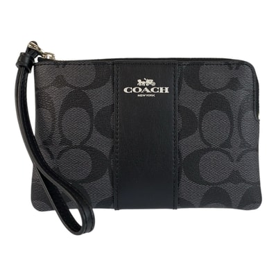 新品未使用 COACH コーチ シグネチャー コーナー ジップ リストレット ブラック 黒 シルバー金具 PVC ポーチ 601891 【中古】