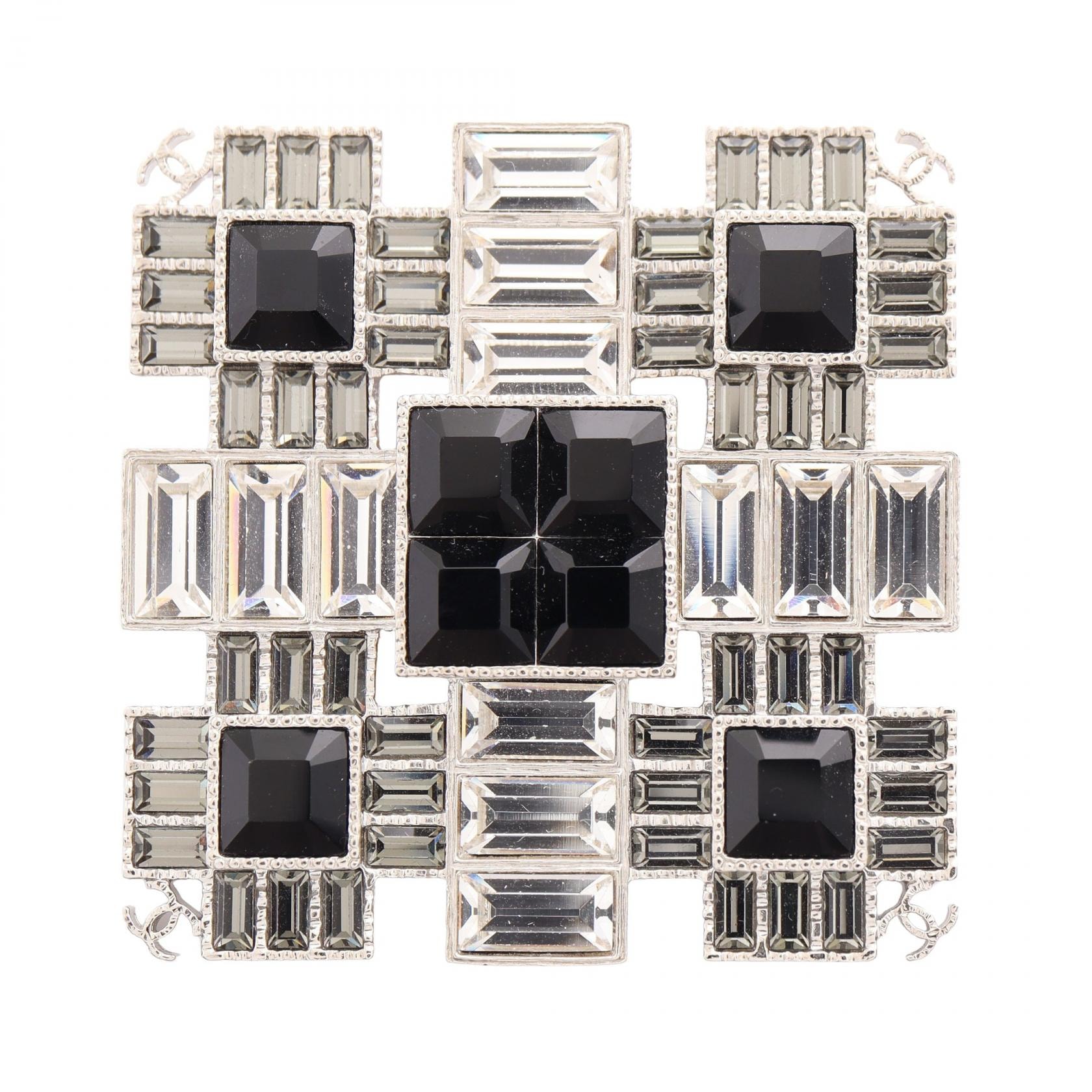 シャネル CHANEL ココマーク スクエア ブローチ アクセサリー メタル / クリスタル レディース シルバー系 / ブラック系 / クリア系 【中古】