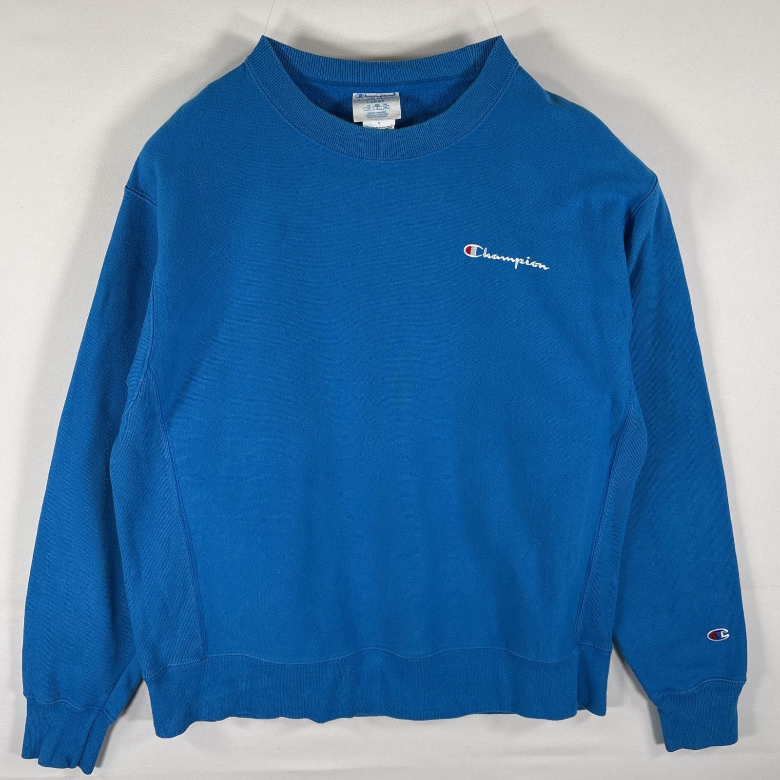 古着 チャンピオン Champion スウェット リバースウィーブ トレーナー クルーネック ワンポイントロゴ刺繍 L  ブルー メンズ