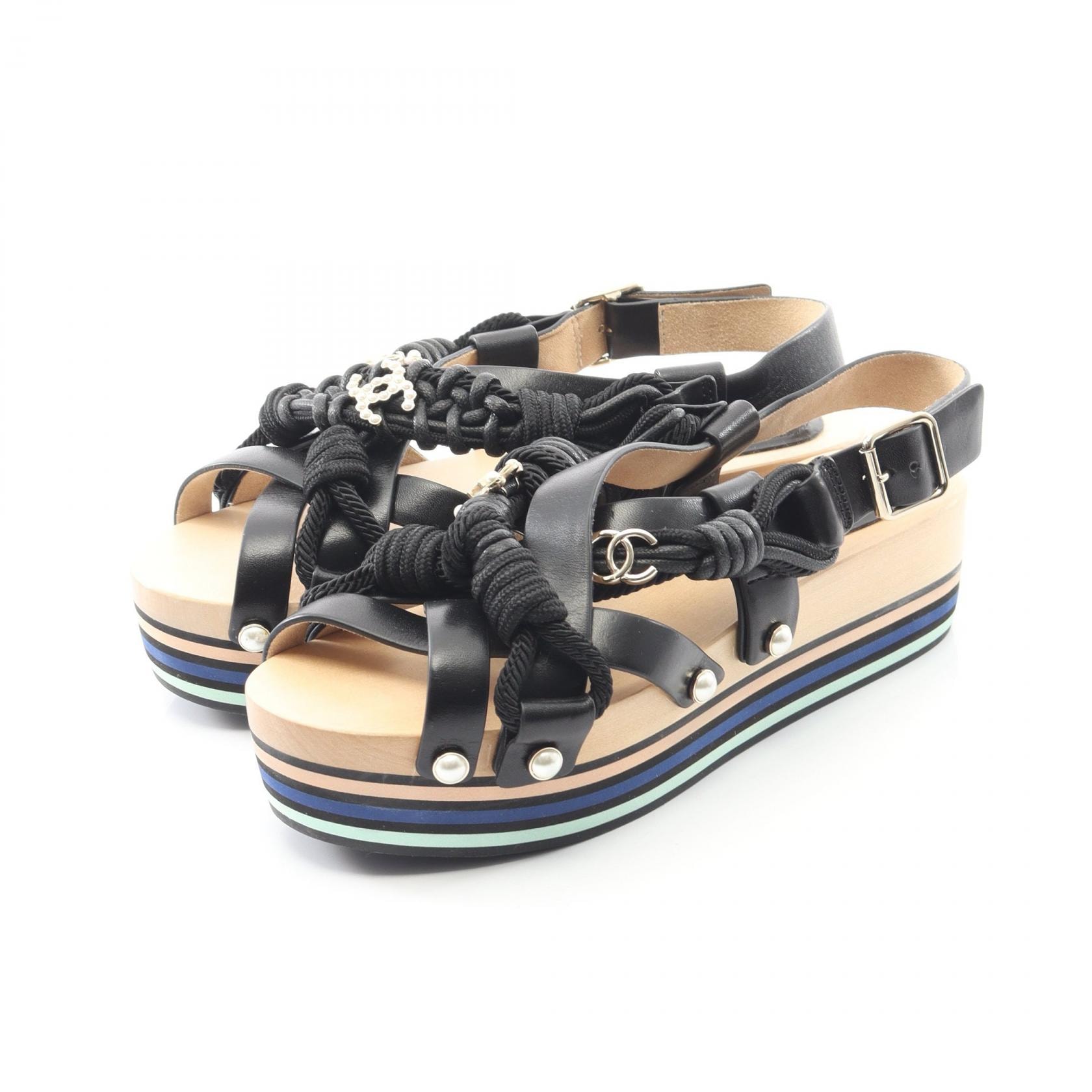 シャネル CHANEL ココマーク サンダル 靴 レザー レディース ブラック系 【中古】