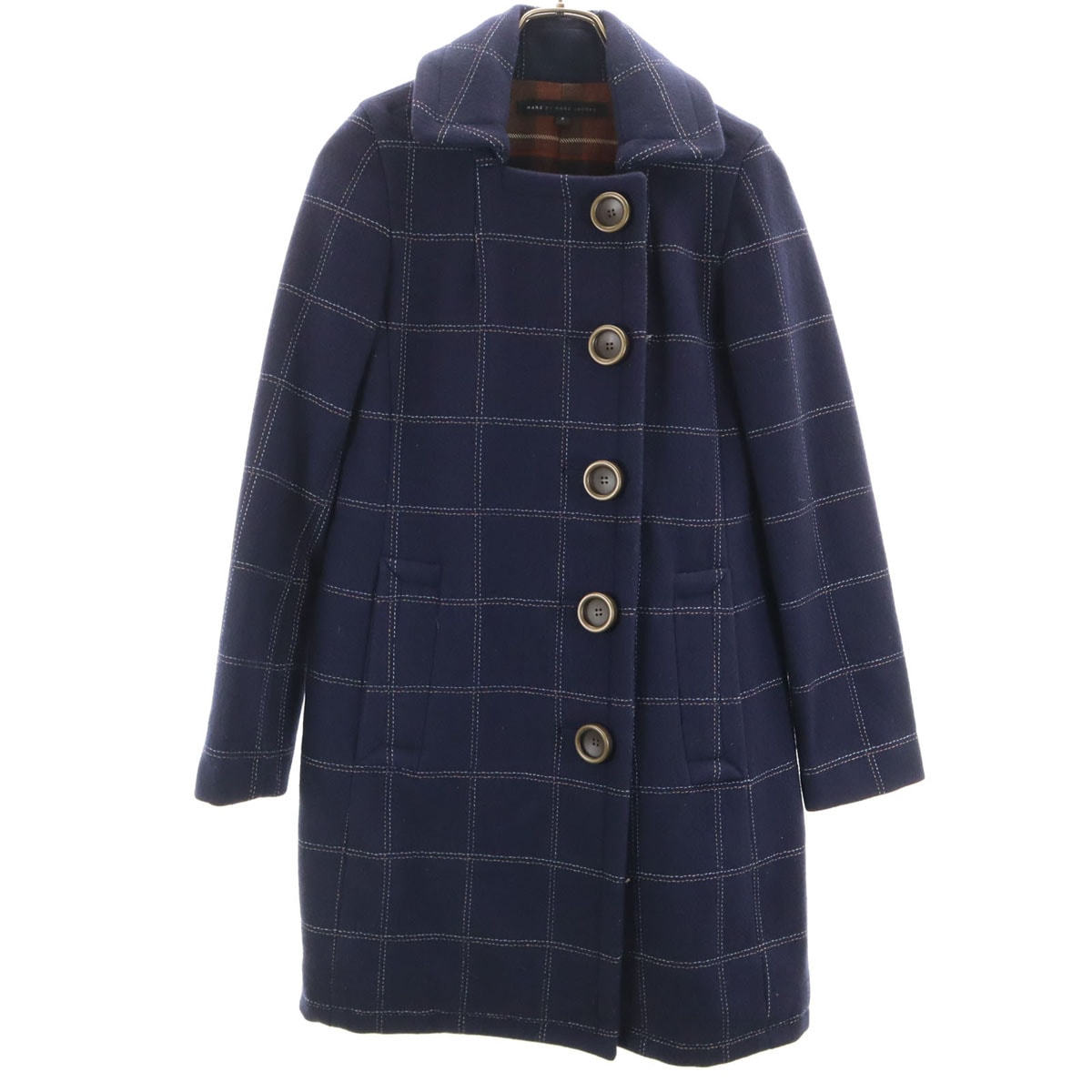 MARC BY MARC JACOBS マークバイマークジェイコブス チェック柄 ウールコート 4 ネイビー