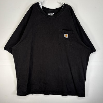 古着 カーハート Carhartt 半袖Tシャツ ワンポイント ロゴ 肉厚 大きいサイズ 胸ポケ フェード 2XL ブラック系 無地 メンズ