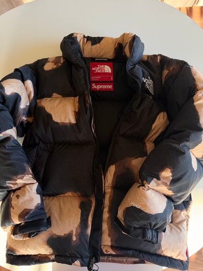 Supreme x The North Face Bleached Denim Print Nuptse Jacket "Black"
