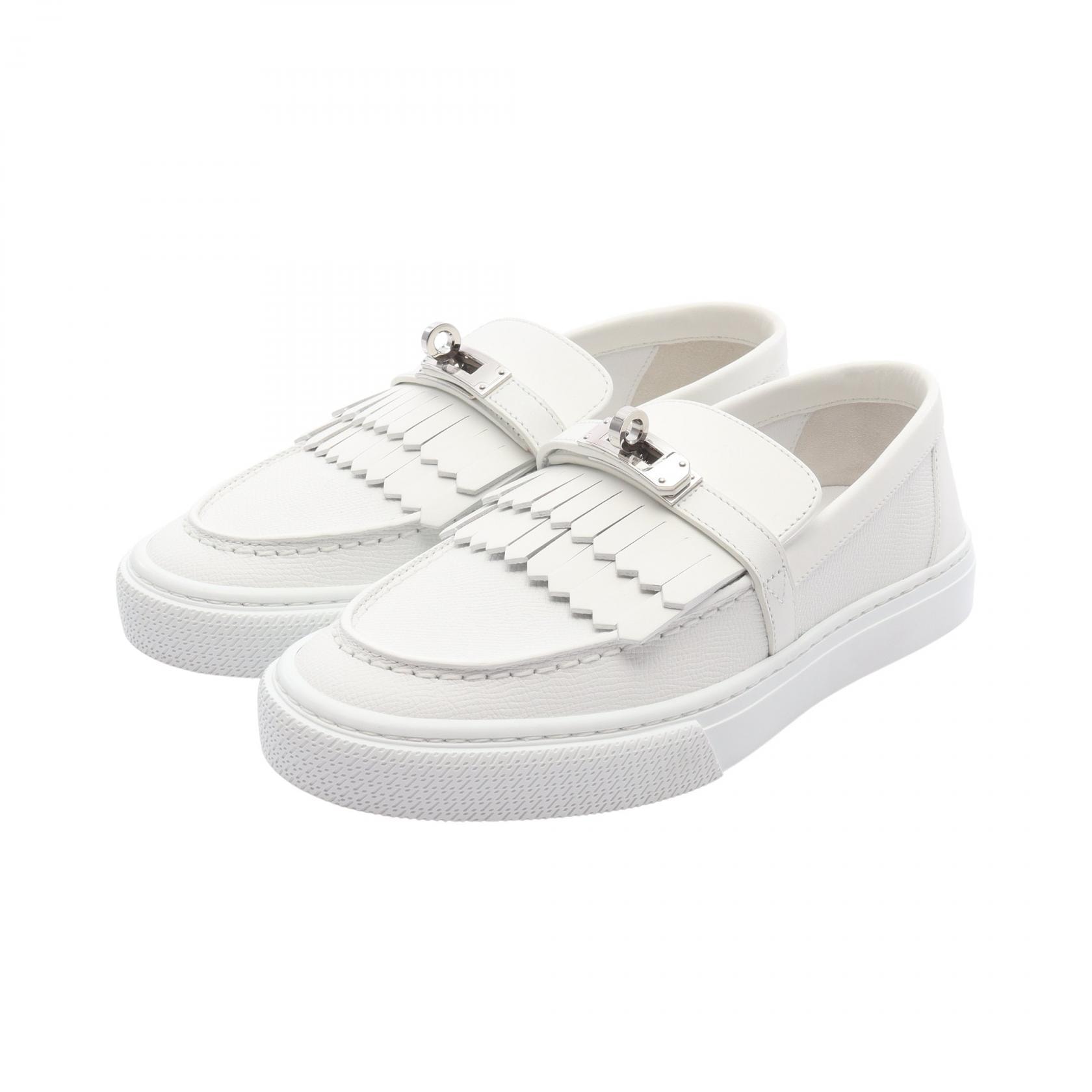 未使用に近い】エルメス HERMES ゲーム スリッポン 靴 レザー ホワイト