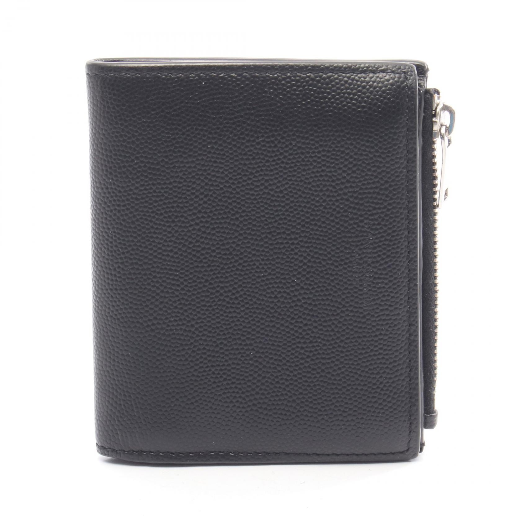 サンローランパリ SAINT LAURENT PARIS 二つ折り財布 財布 レザー メンズ ブラック系 【中古】