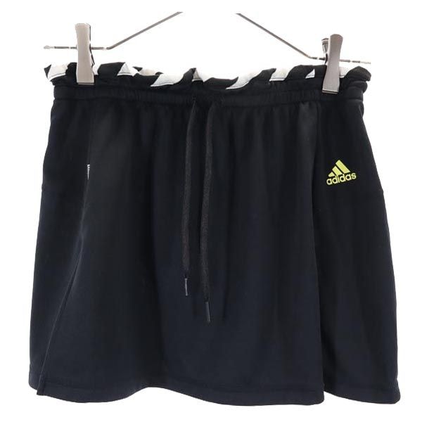 adidas アディダス ロゴプリント テニス ミニ丈 スカート S 黒 両サイドスリット スコート 卓球