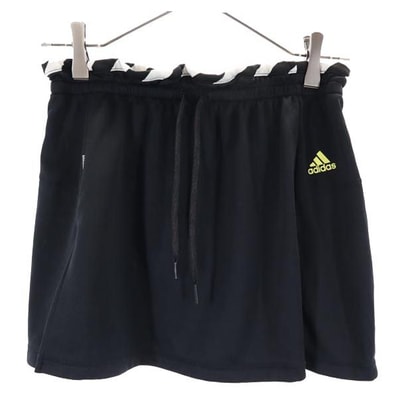 adidas アディダス ロゴプリント テニス ミニ丈 スカート S 黒 両サイドスリット スコート 卓球