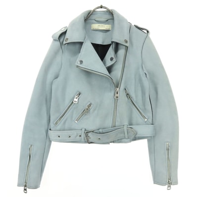 ZARA BASIC ザラベーシック 長袖 フェイクスエード ダブルライダースジャケット XS ブルー系