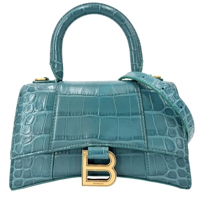 BALENCIAGA バレンシアガ 2WAY アワーグラス XS ハンドバッグ ショルダーバッグ 肩掛け 斜め掛け HOURGLASS クロコ型押し トップハンドル 592833 グリーン 緑 アンティークゴールド金具 レディース【中古品】