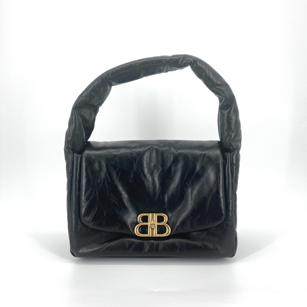 BALENCIAGA(バレンシアガ) モナコ ミディアム スリング BBロゴ金具 レザー 787902 ショルダーバッグ ブラック×ゴールド