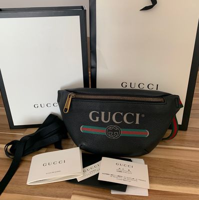 GUCCI Vintage Logo Print Leather Small Belt Bag "Black"