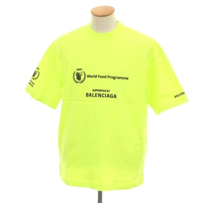 【中古】バレンシアガ BALENCIAGA World Food Programme コットン クルーネック 半袖Tシャツ ネオンライム【サイズS】【メンズ】
