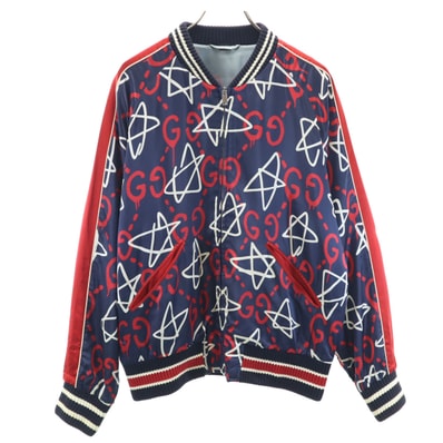 GUCCI グッチ 16AW イタリア製 レーヨンブレンド ゴースト総柄 ボンバー ジャケット 50 ネイビー