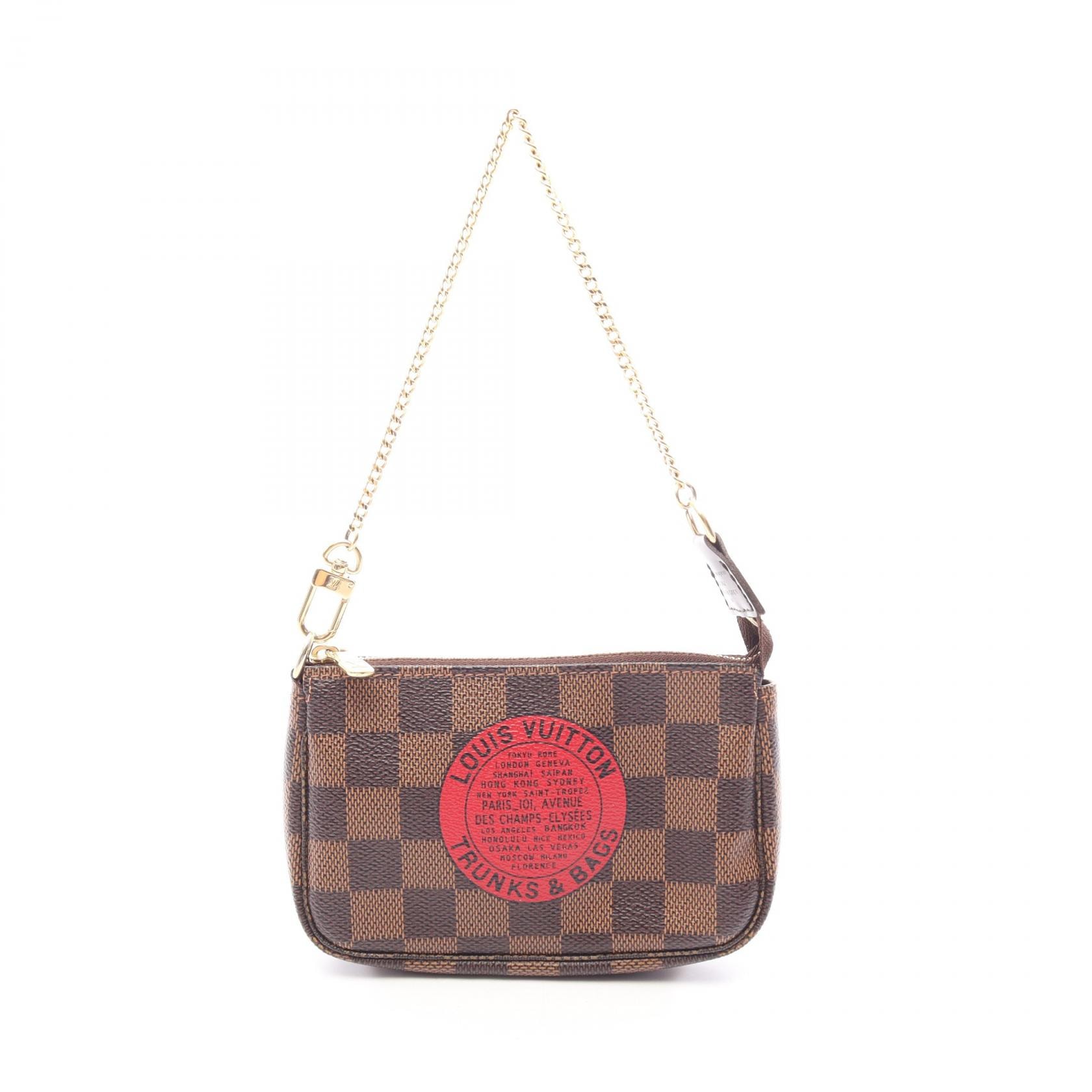 ルイ・ヴィトン LOUIS VUITTON ミニポシェット アクセソワール ダミエエベヌ T&B ハンドバッグ バッグ PVCコーティングキャンバス レザー ダミエ レッド レディース ブラウン系 / レッド系 N58011 【中古】