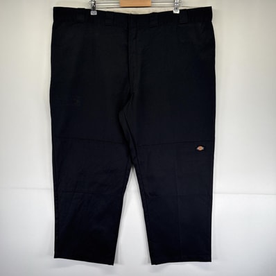古着 ディッキーズ Dickies ワークパンツ ダブルニー サイドポケット ルーズフィット ワンポイントロゴ w48 L30 ブラック メンズ