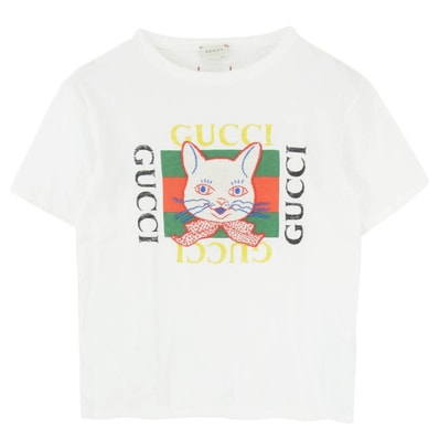 GUCCI グッチ 580991 XJCE9 ヒグチユウコ 猫 プリント 刺繍 半袖 Tシャツ ホワイト系 12【中古】