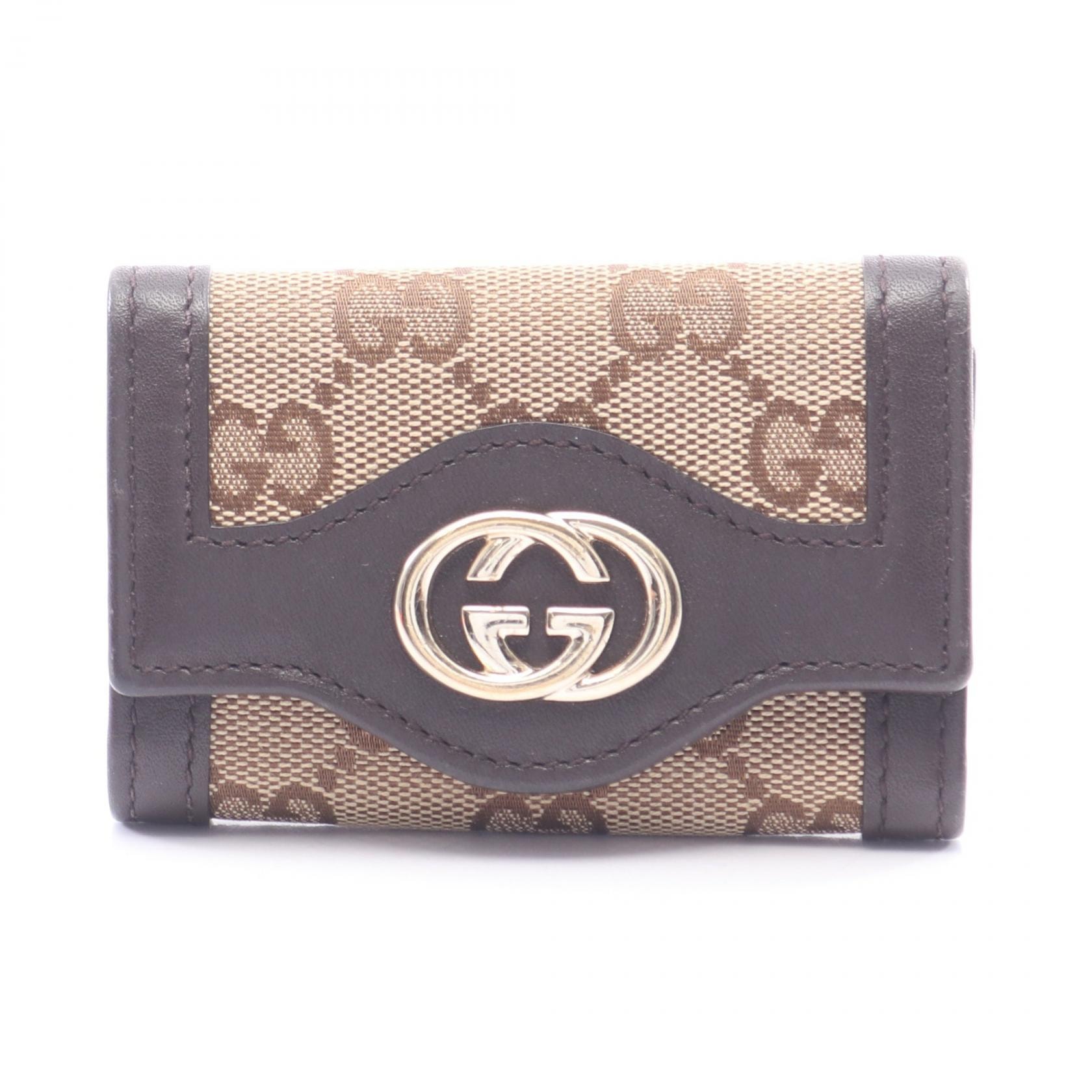 グッチ GUCCI インターロッキング GGキャンバス 6連 キーケース アクセサリー キャンバス レザー レディース ベージュ系 / ブラウン系 282432 【中古】