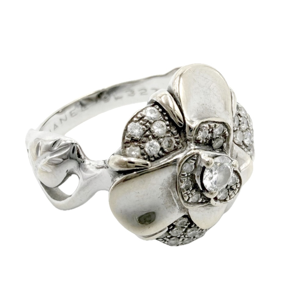 CHANEL シャネル 指輪 リング カメリア アクセサリー ジュエリー Au750 18金WG K18ホワイトゴールド    ダイヤモンド 約13.5号 レディース 約10.4g【中古品】
