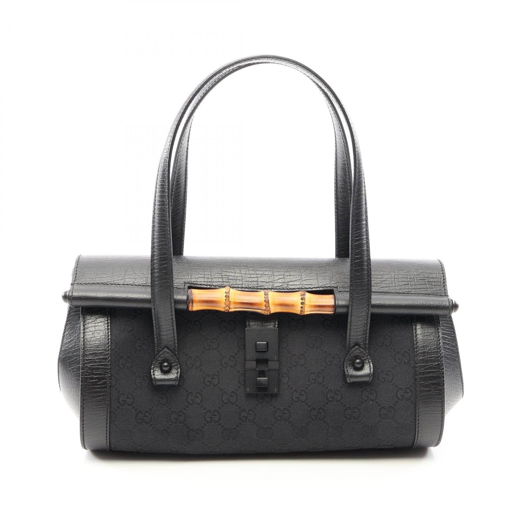 グッチ GUCCI バンブー GGキャンバス ハンドバッグ バッグ キャンバス レザー レディース ブラック系 111713 【中古】
