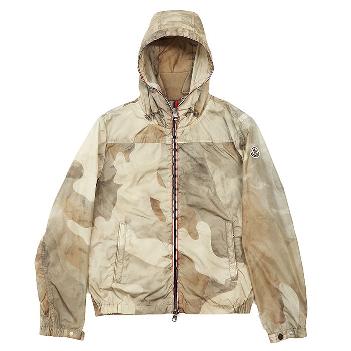 SALE【美品】MONCLER モンクレール ブルゾン カモフラージュ NATH サイズ 0 メンズ ロゴ ワッペン ナイロンジャケット パッカブル トリコロールベルト アウター ベージュ ブルガリア製
