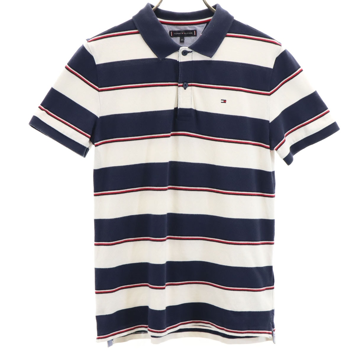 TOMMY HILFIGER トミーヒルフィガー ボーダー柄 半袖 ポロシャツ 164 ネイビー 鹿の子