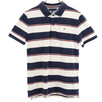 TOMMY HILFIGER トミーヒルフィガー ボーダー柄 半袖 ポロシャツ 164 ネイビー 鹿の子
