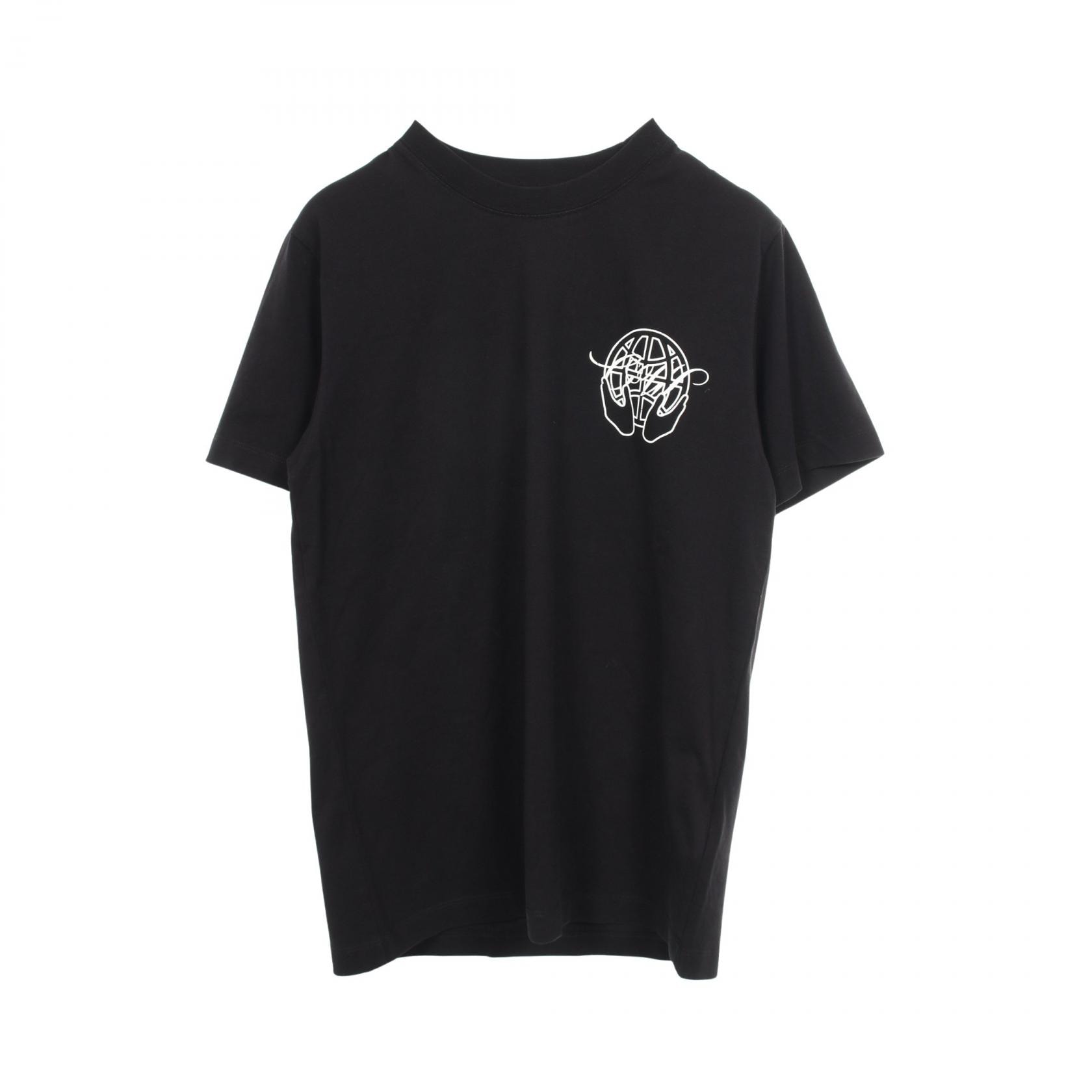 オフホワイト OFF-WHITE ロゴプリント クルーネック 半袖Tシャツ 衣料品 トップス コットン メンズ ブラック系 【中古】