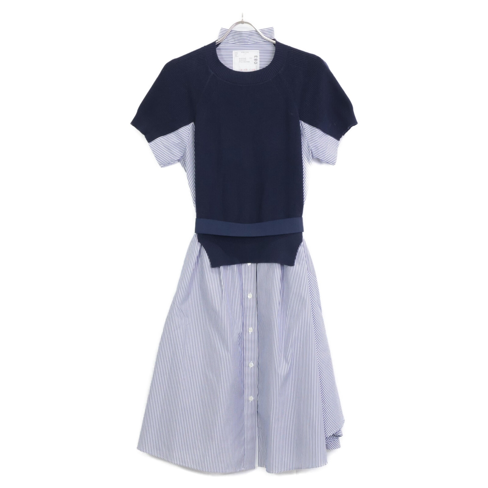 サカイ SCW-083 ネイビー THOMAS MASON Cotton Poplin x Cotton Jersey Dress ニット切替シャツワンピース 1