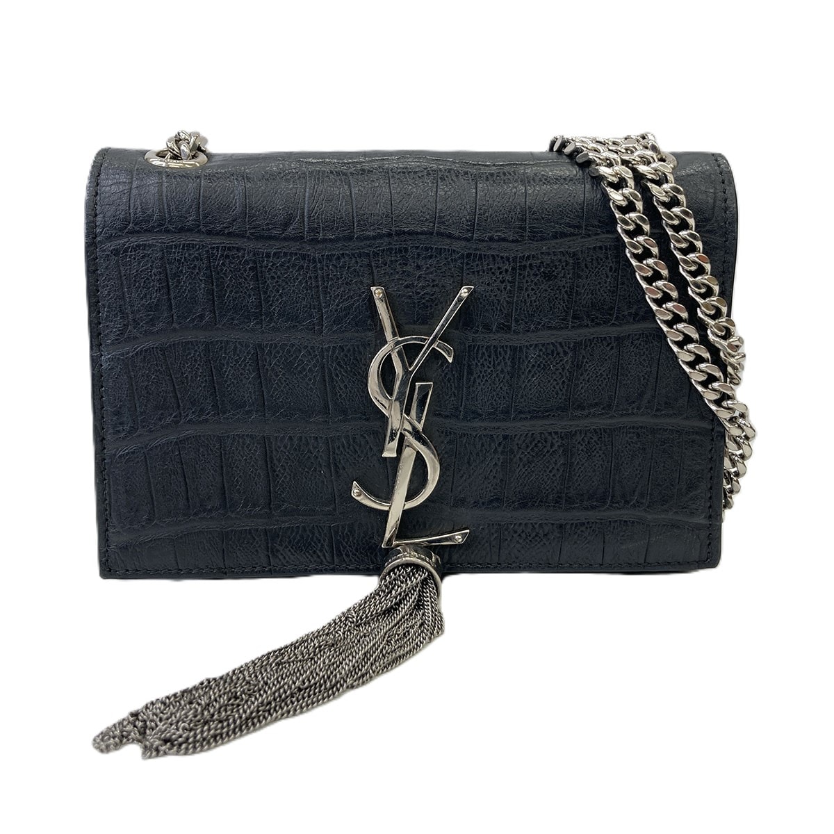 YVES SAINT LAURENT イヴ・サンローラン ケイト クロコ型押し チェーン ショルダーバッグ クロコダイル ブラック  レディース【中古】