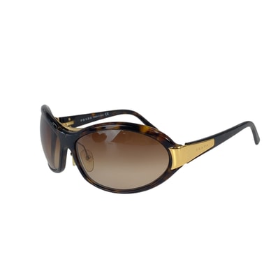 美品 PRADA プラダ ブラウン ゴールド プラスチック メタル/ 男女兼用 オーバル 1-0294264 【中古】