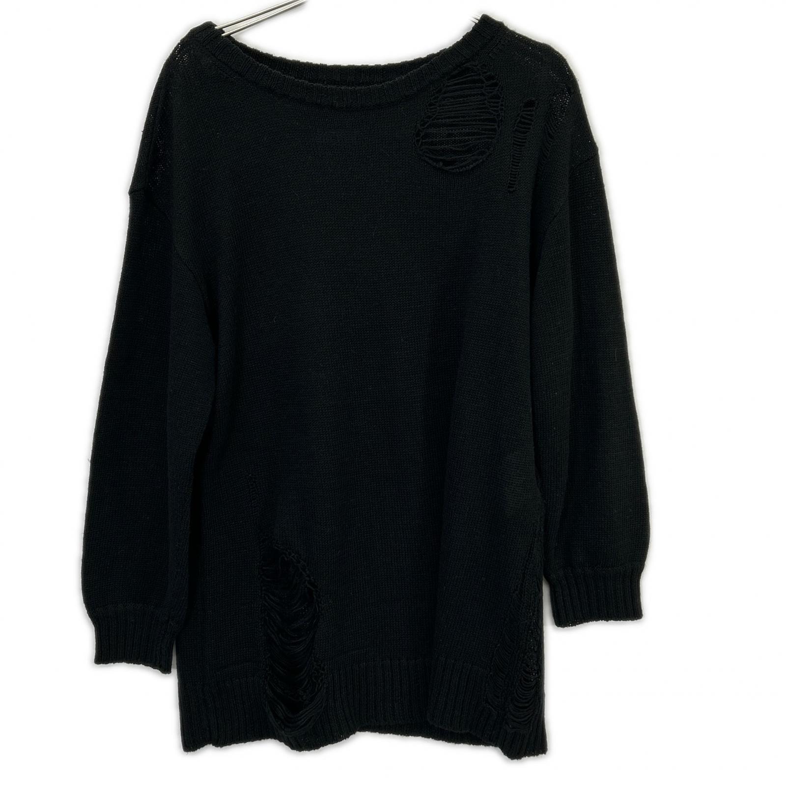 レギュレーション ヨウジヤマモト FQ-K52-902 ブラック ダメージ加工 ロングスリーブ ニット 2