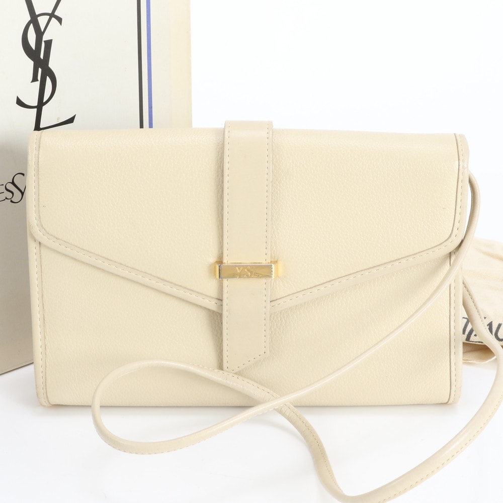 イヴ サンローラン YSL ベージュショルダーバッグ レザー