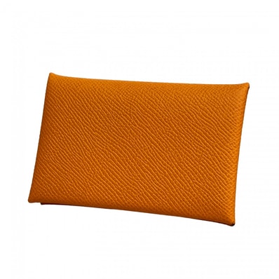 ★SALE【6dc3969】エルメス カードケース カルヴィヴェルソ ヴォーエプソン オレンジ ライム シルバー金具 B刻印【中古】レディース