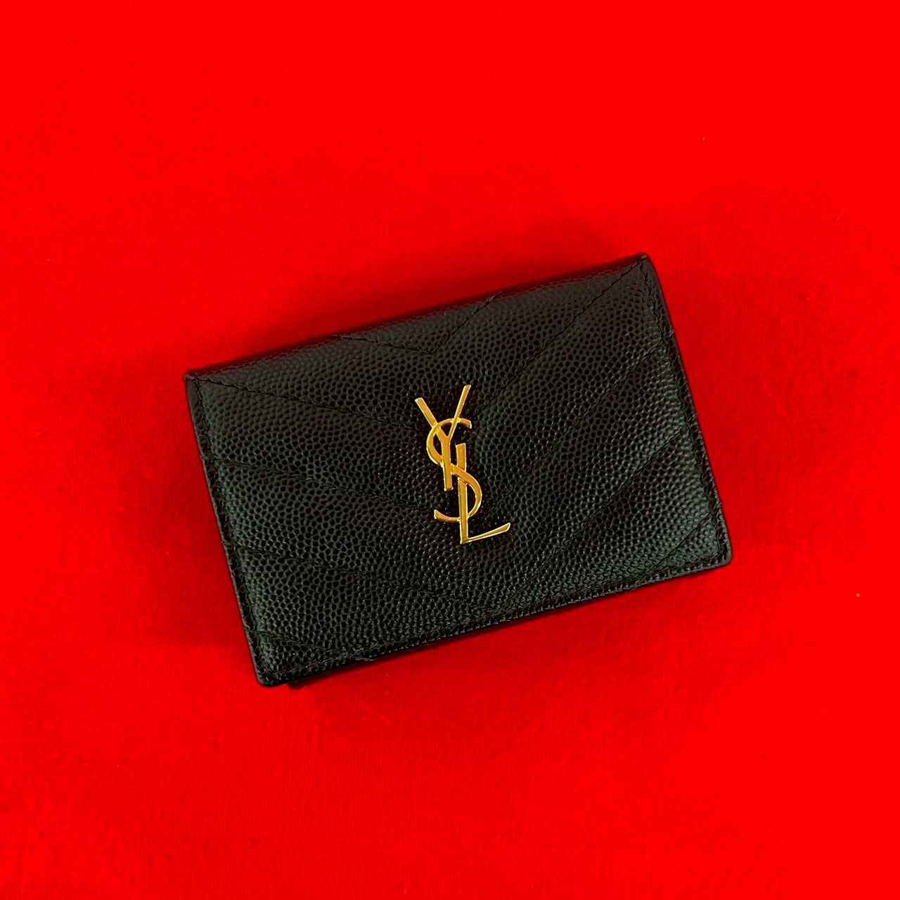 YVES SAINT LAURENT イヴ・サンローラン YSL ロゴ 金具 レザー 三つ折り財布 ブラック
 54983