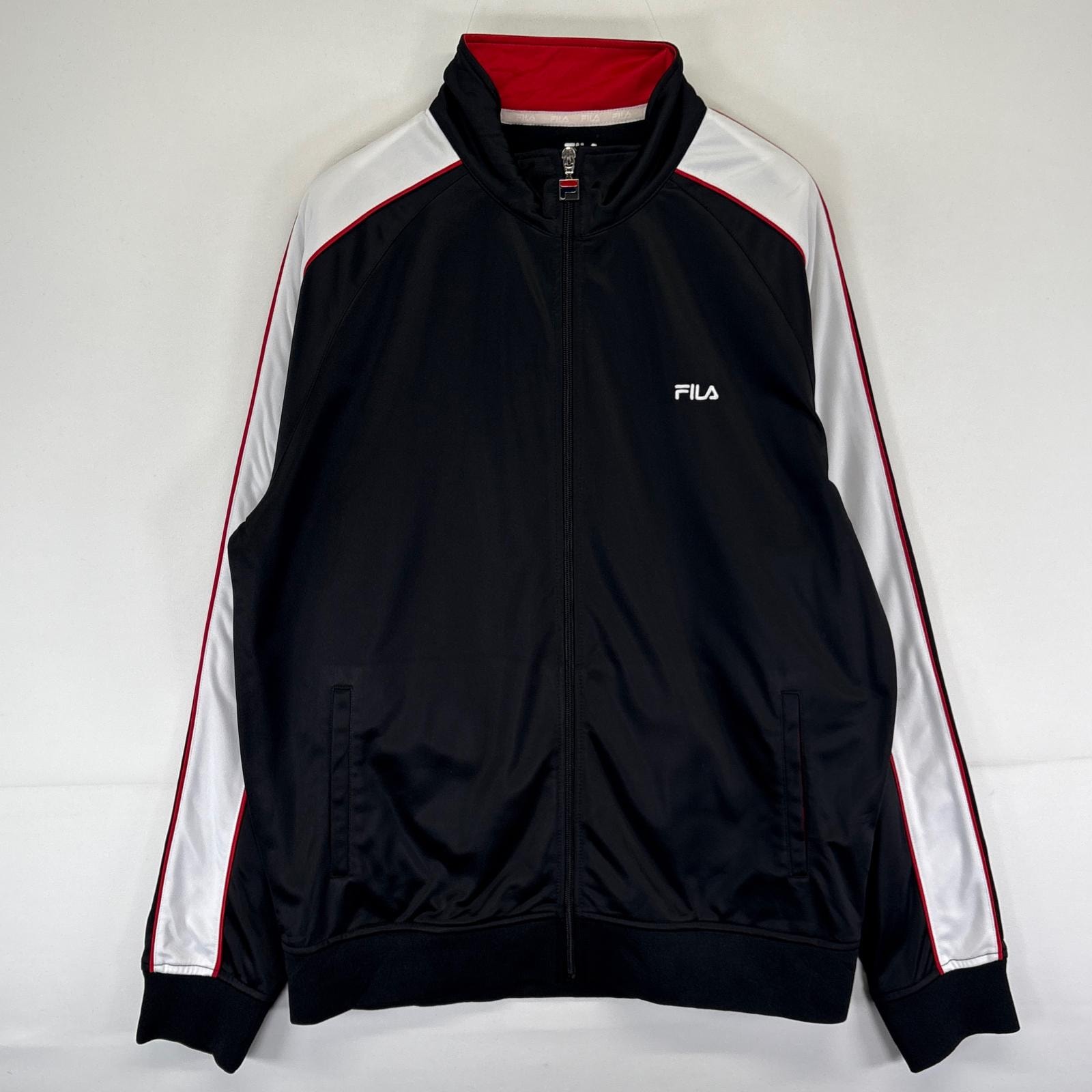 古着 フィラ FILA トラックジャケット ワンポイントロゴ ジャージ フルジップ L ブラック メンズ