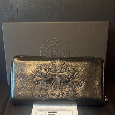 Chrome Hearts REC F Heavy Leather Zip Wallet / 3 Cemetary Cross "Black"
