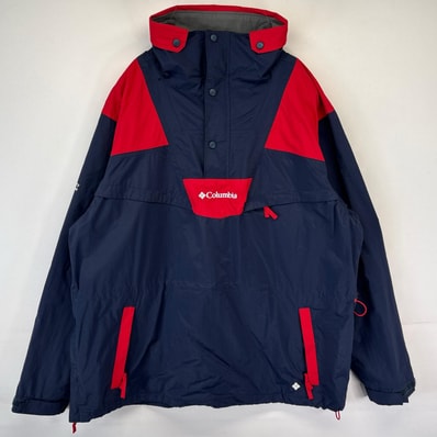 古着 コロンビア Columbia ナイロンジャケット アノラック ナイロンプルオーバー ハーフジップ ワンポイント XL ネイビー メンズ