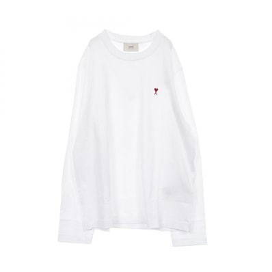 アミ AMI ハートロゴ刺繍 長袖Tシャツ 衣料品 トップス コットン メンズ ホワイト系 UTS235.724100M 【新品】
